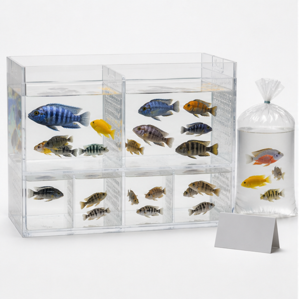 Aquarium cichlids on display — the angelfish is a community cichlid