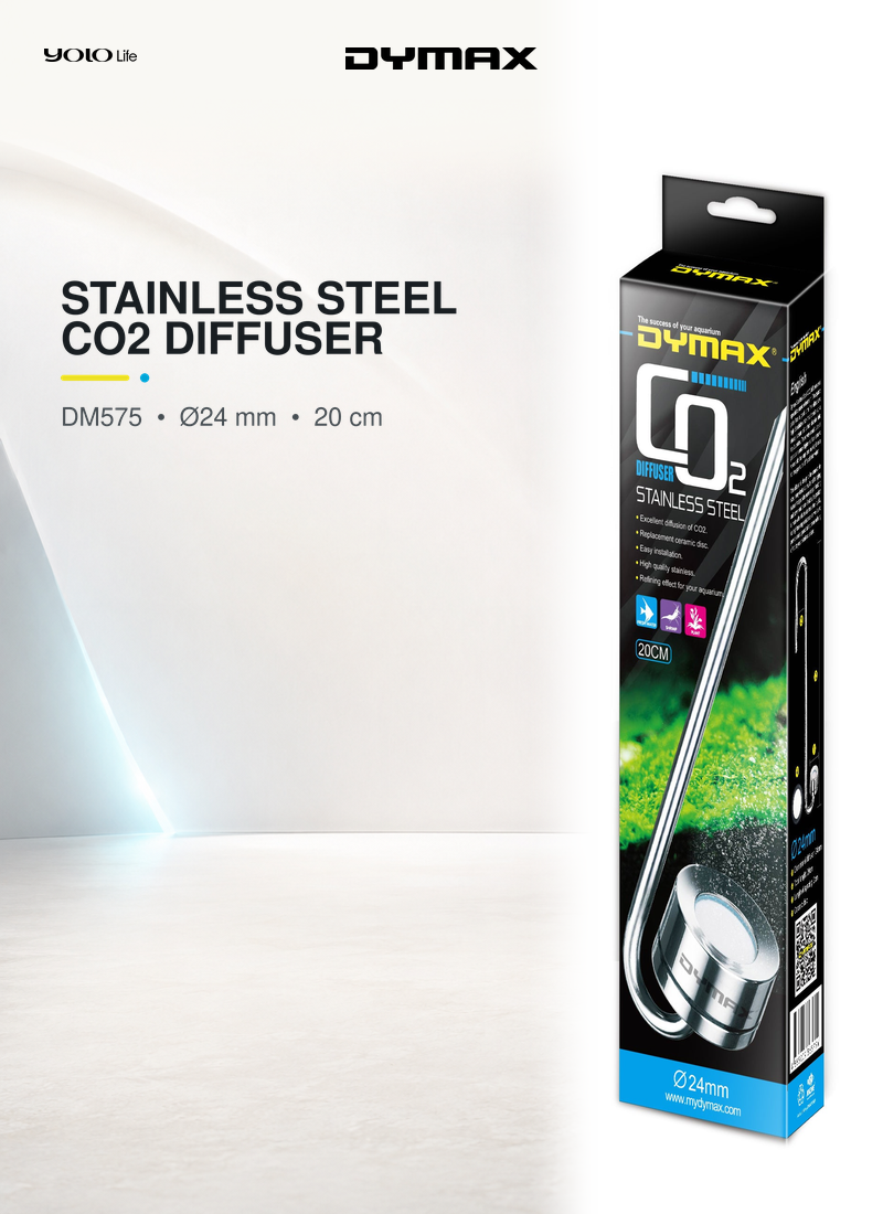 Dymax Stainless Steel CO2 Diffuser 200 mm, 24 mm Diameter