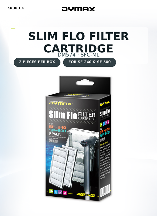 Dymax Slim Flo 240-500(2/pk), Carbon Filter Cartridge for Fish, Tank