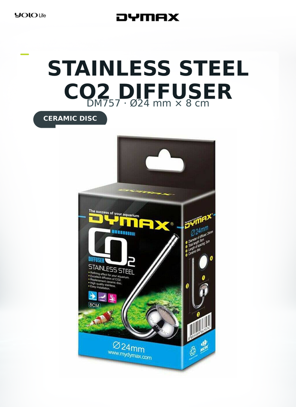 Dymax Stainless Steel CO2 Diffuser 80 mm, 24 mm Diameter