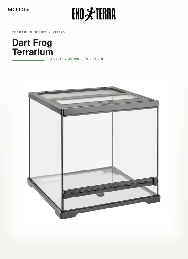 Exo Terra Dart Frog Terrarium 45x45x45cm, Full Glass Amphibian Habitat