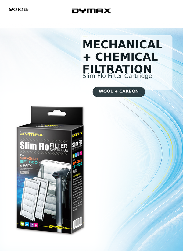 Dymax Slim Flo 240-500(2/pk), Carbon Filter Cartridge for Fish, Tank