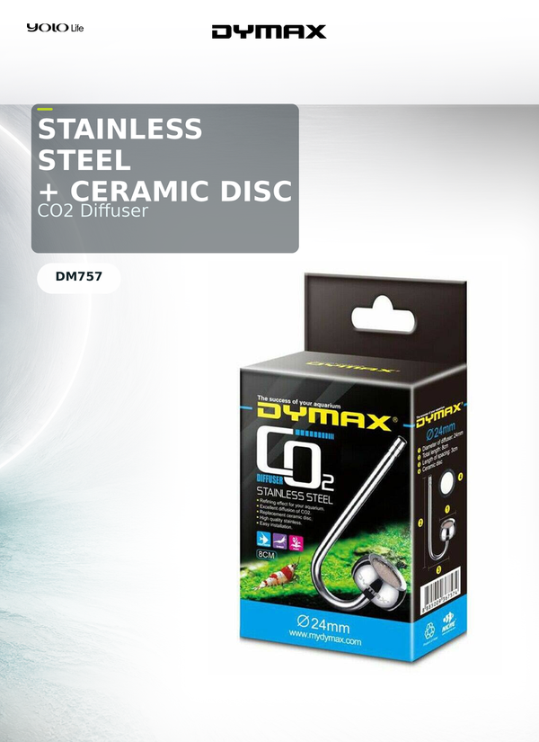 Dymax Stainless Steel CO2 Diffuser 80 mm, 24 mm Diameter