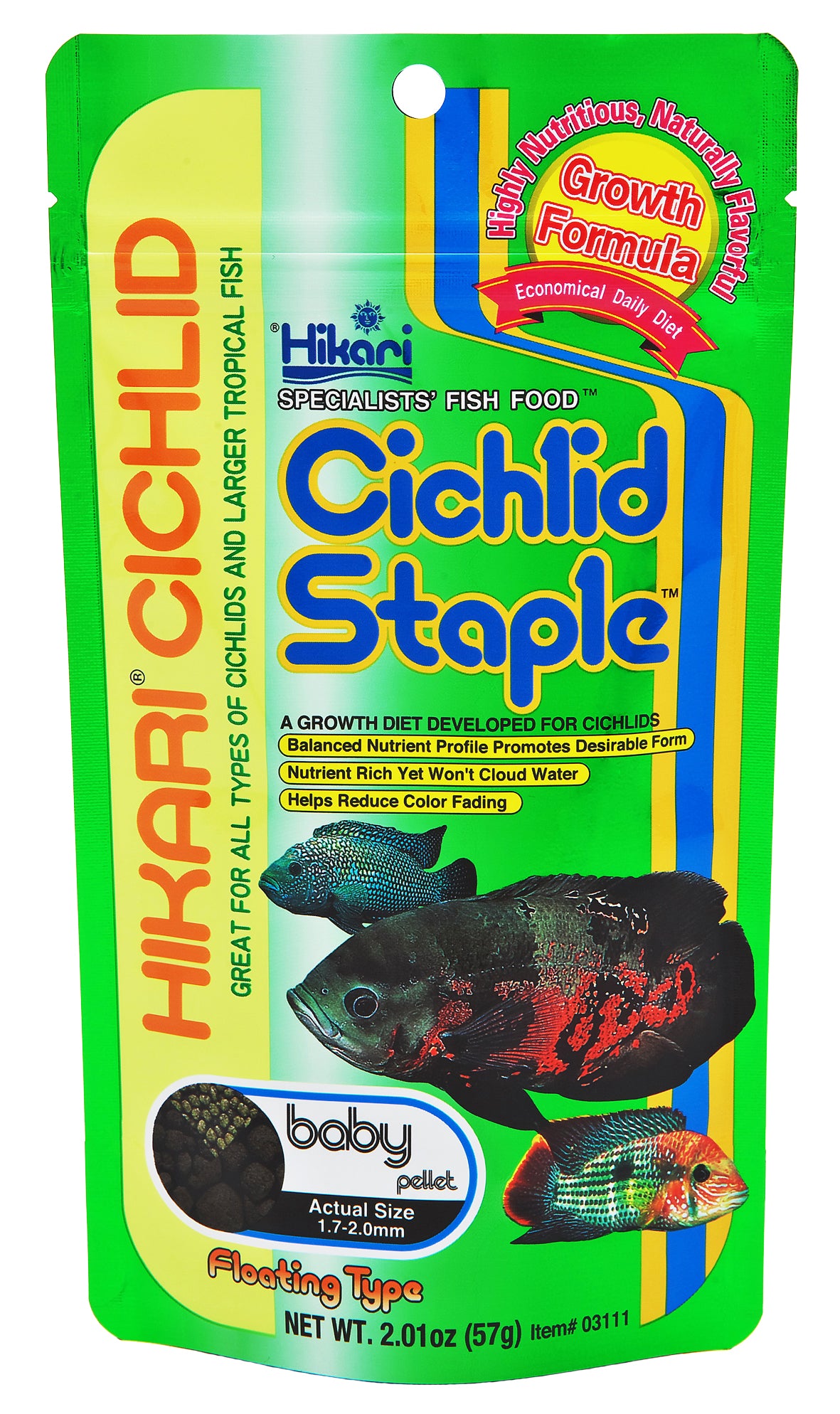 Hikari Cichlid Staple Baby Pellet Floating Fish Food 57g, 1.7 to 2.0 mm, Premium Fish Nutrition, Balanced Diet for Cichlids, Tropical Fish, Growth