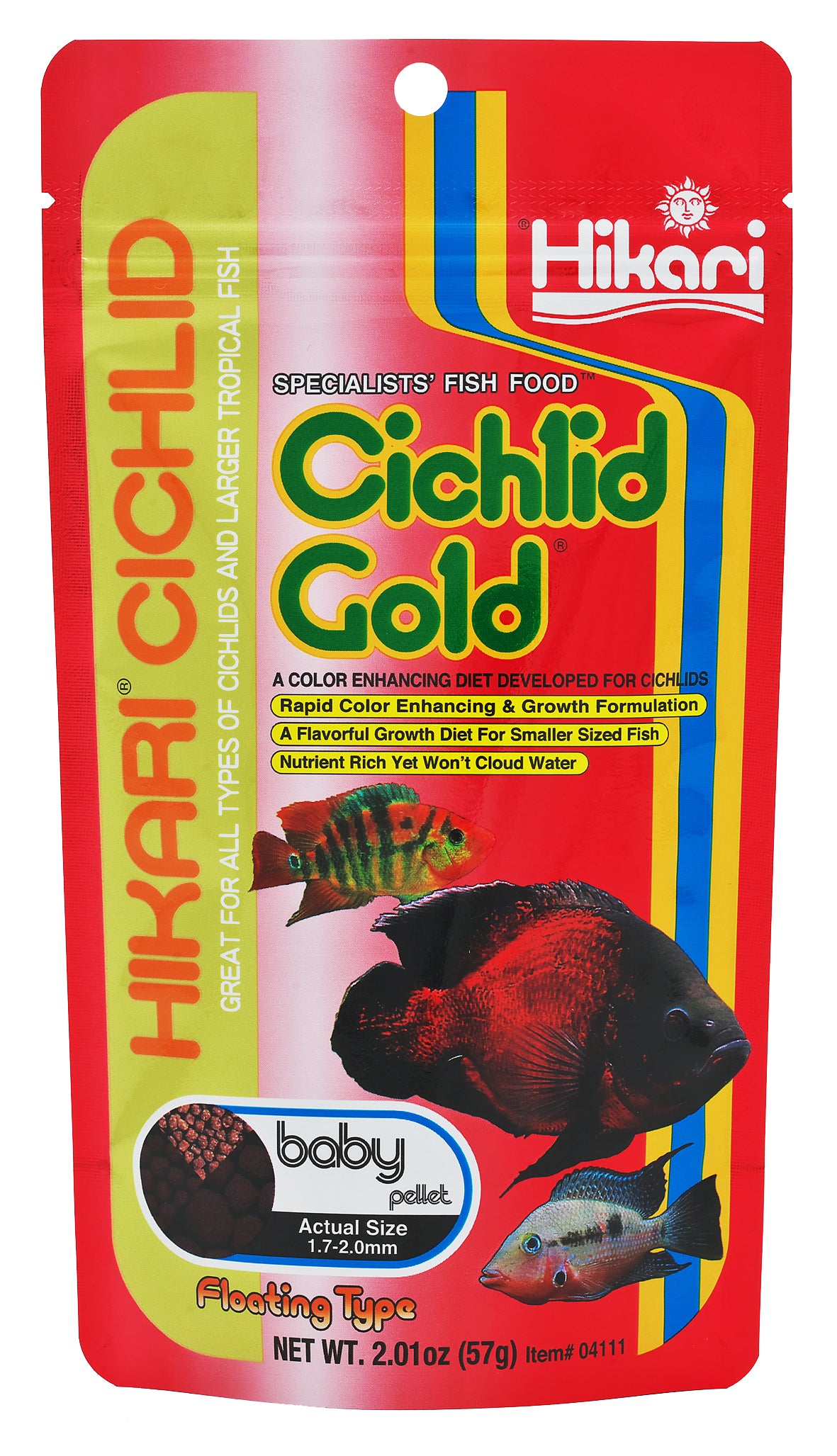 Hikari Cichlid Gold Baby Pellet Fish Food 57g, 1.7-2.0mm Pellets, Aquarium Fish Diet for Cichlids, Tropical Fish, Carnivorous Fish
