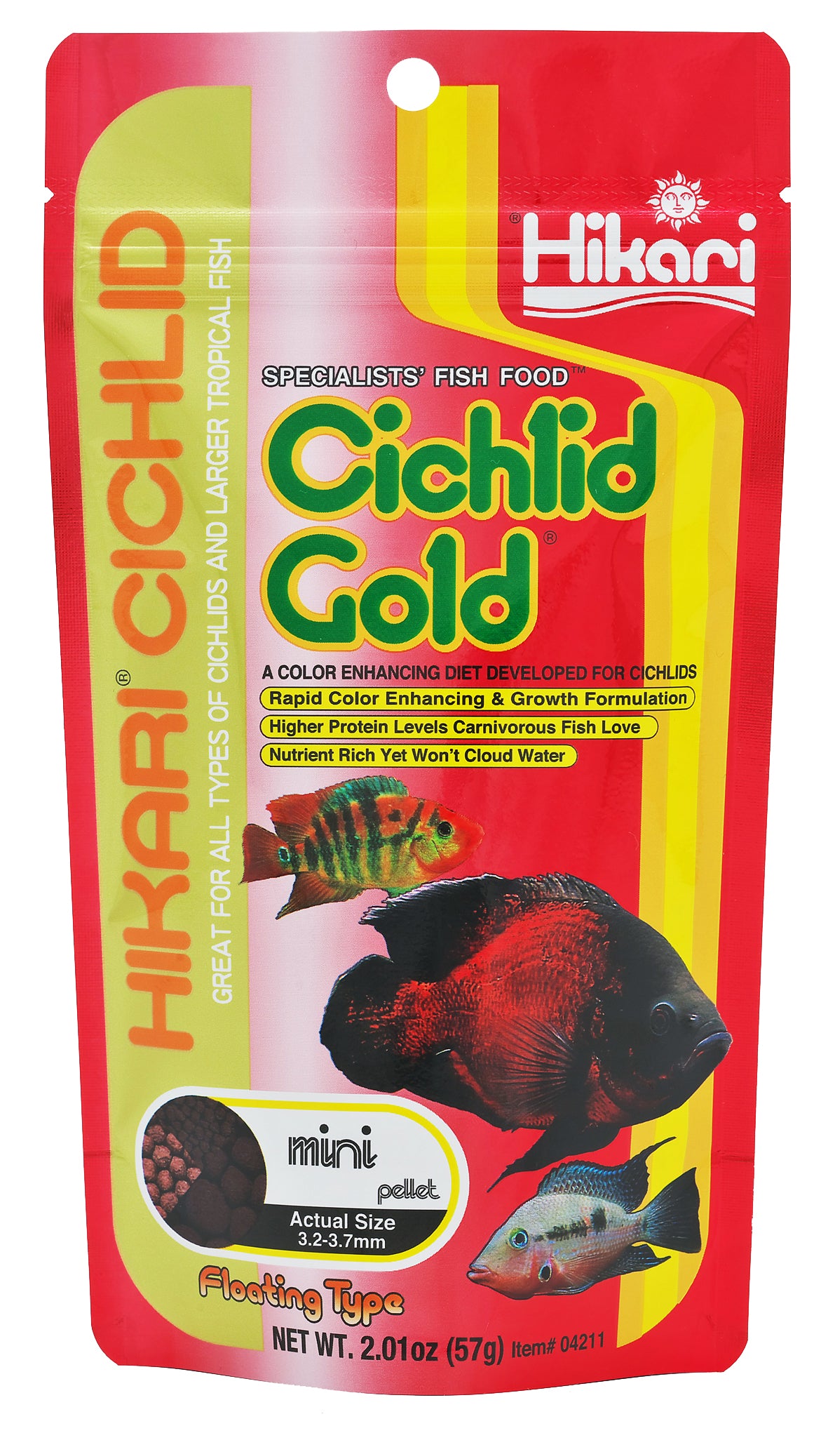 Hikari Cichlid Gold Floating Mini Pellet Fish Food, Color-Enhancing Daily Diet, High-Protein Tropical Fish Food, for Cichlids, Tropical Fish