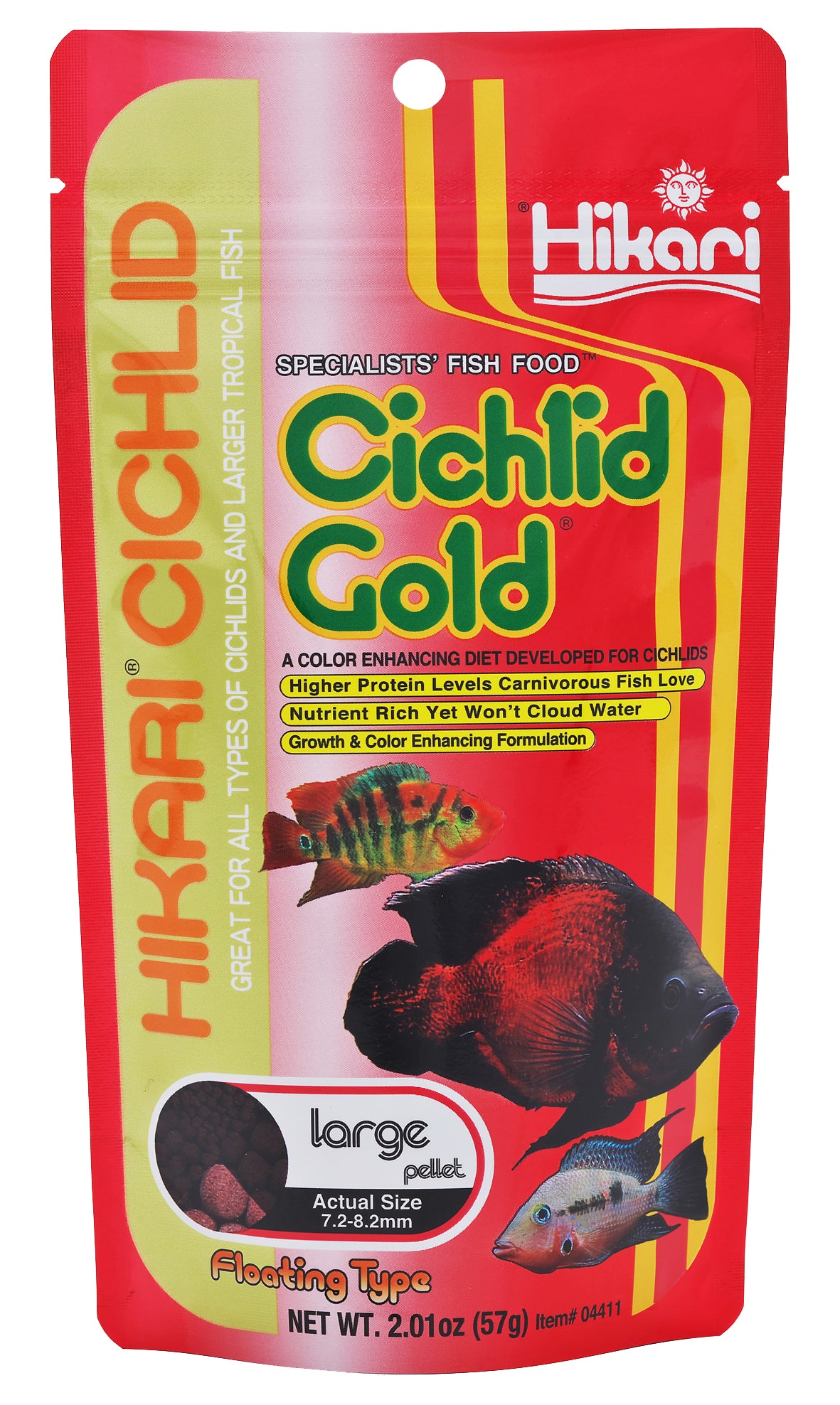 Hikari Cichlid Gold Floating Pellets Large 57g, 7.2-8.2mm Fish Food, Cichlid Diet, Color-Enhancing Fish Nutrition for Growth, Vibrancy, Daily Feeding