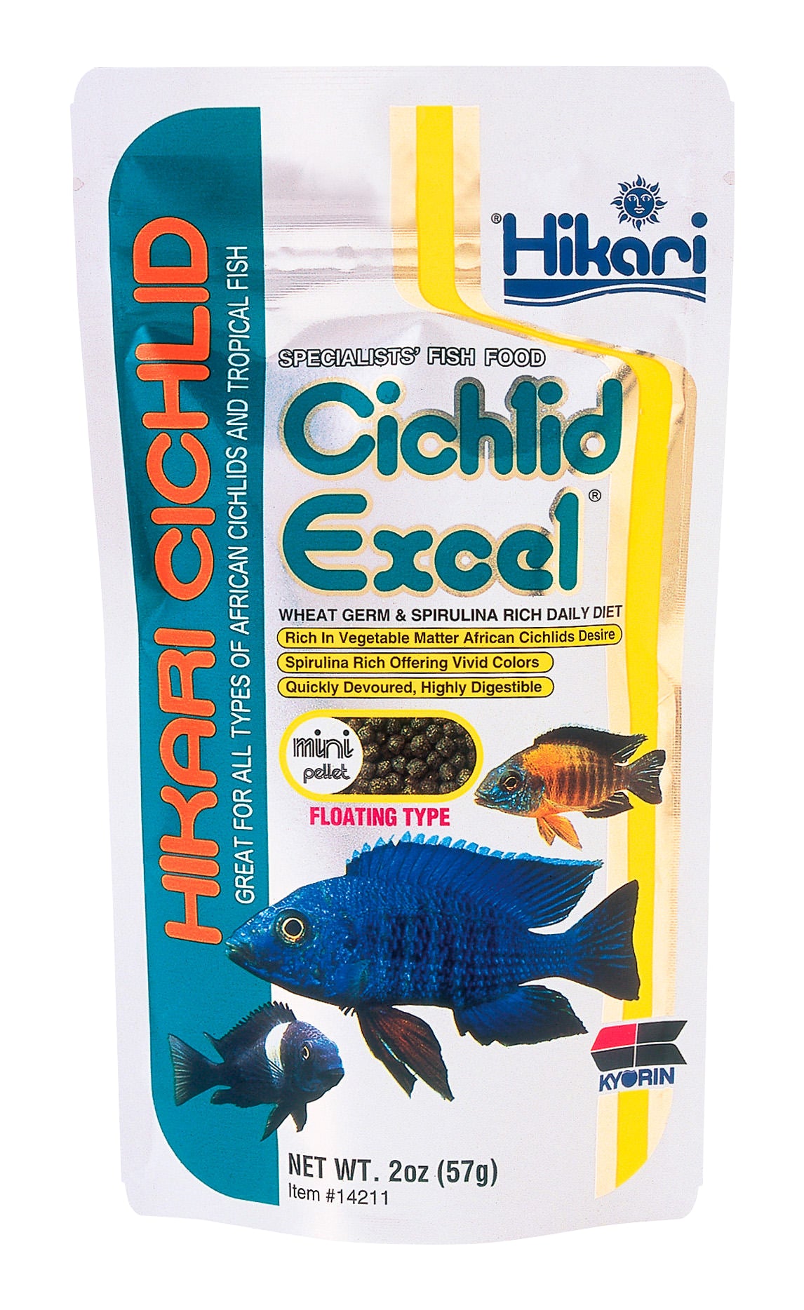 Hikari Cichlid Excel Floating Mini Pellet Fish Food 57g, Pellet Diet, Aquarium Nutrition, for African Cichlids, Herbivorous Fish, Freshwater Tank