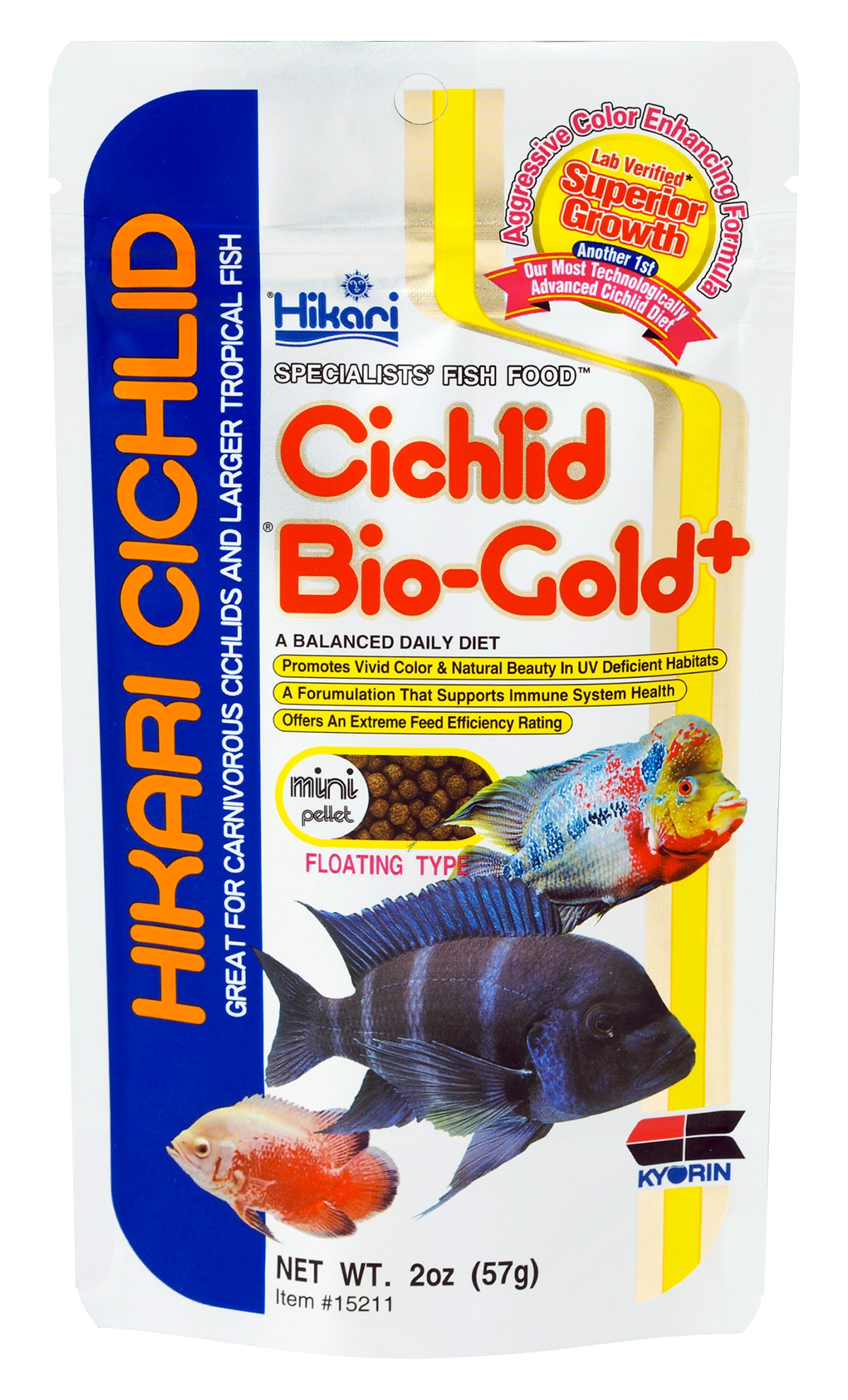 Hikari Cichlid Bio-Gold+ Mini Pellet 57g, Floating Fish Food, Nutritional Diet, Fish Pellets, for Carnivorous Cichlids, Tropical Fish, Vibrant Growth