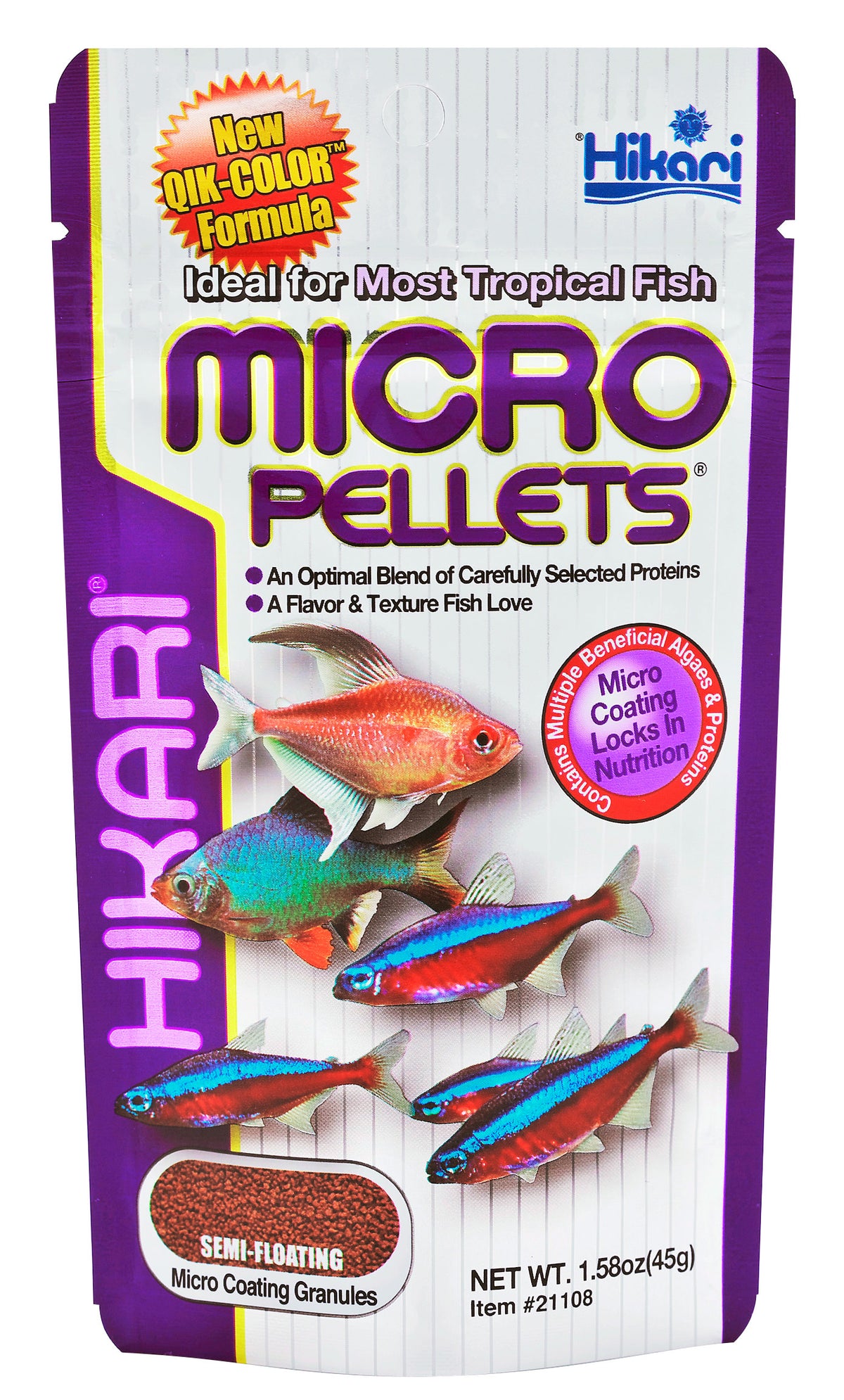 Hikari Tropical Micro Pellets Fish Food 45g, Semi-Floating Granule Diet, Small Community Fish Food, Premium Protein Formula for Tetras, Barbs
