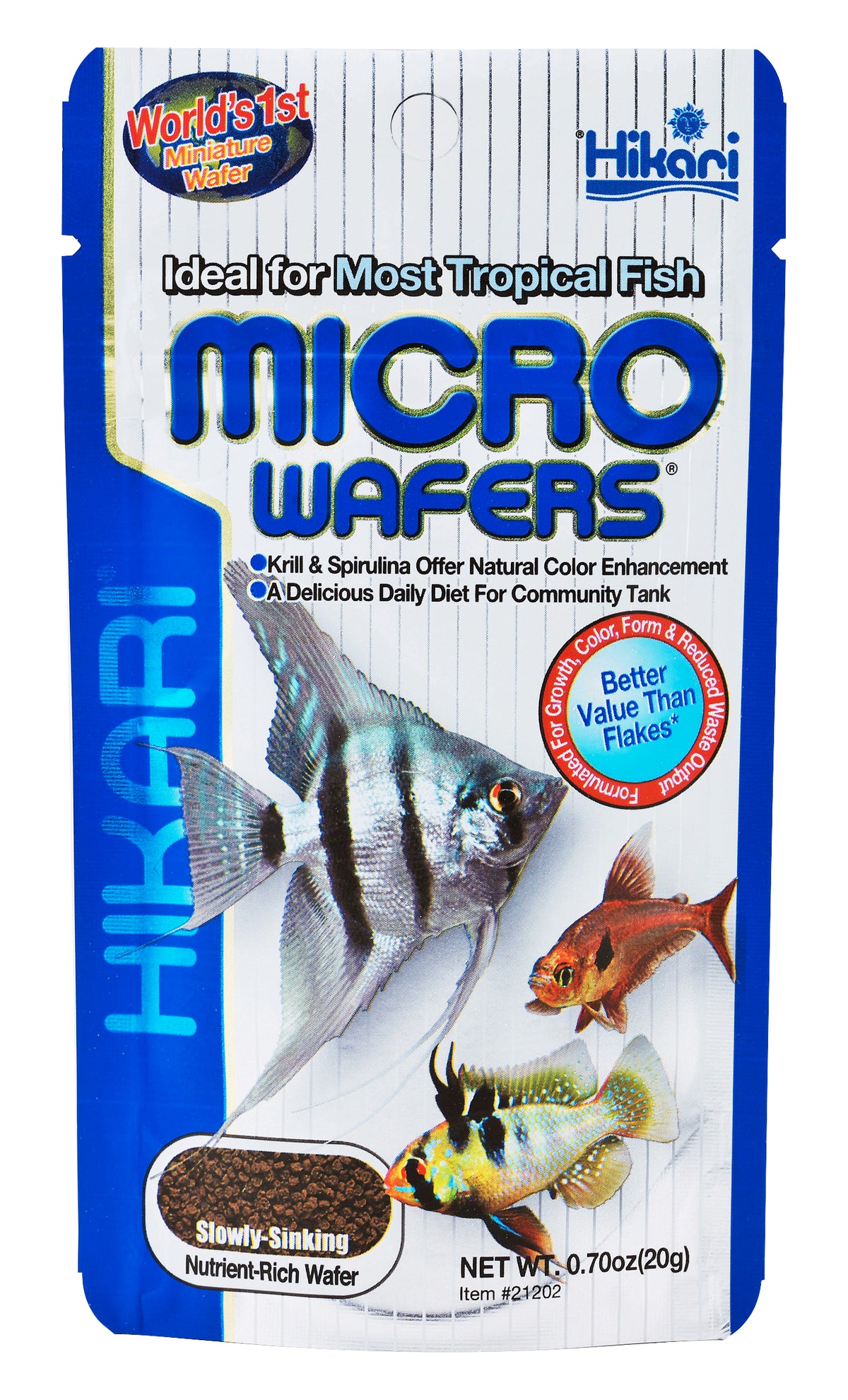 Hikari Tropical Micro Wafers Fish Food 20g, Tropical Fish Diet, Aquarium Nutrition, Sinking Pellets, for Tetras, Barbs, Cichlids