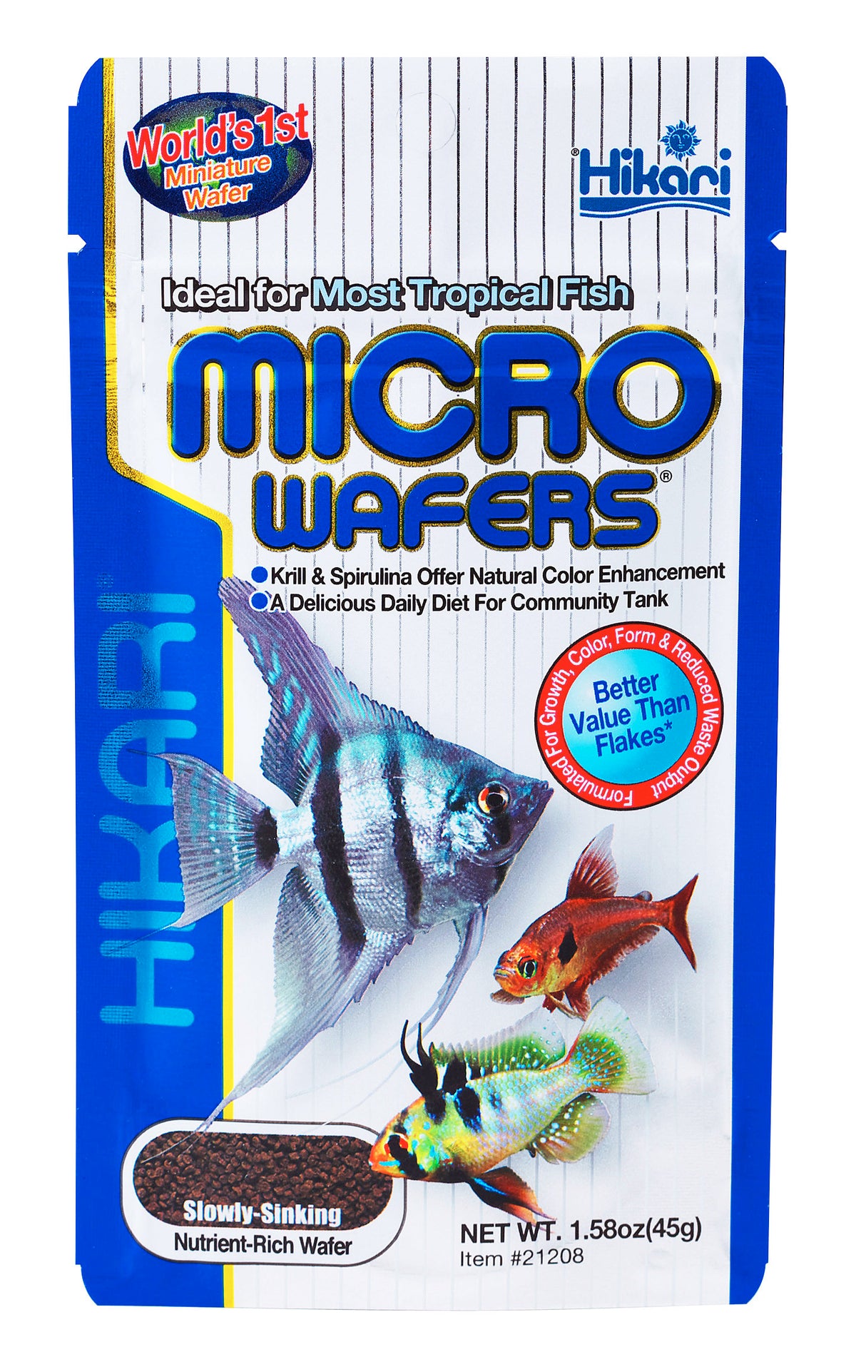 Hikari Tropical Micro Wafers Fish Food 45g, Complete Daily Nutrition Pellet Diet for Community Fish, Spirulina Algae Formula for Tetras, Barbs