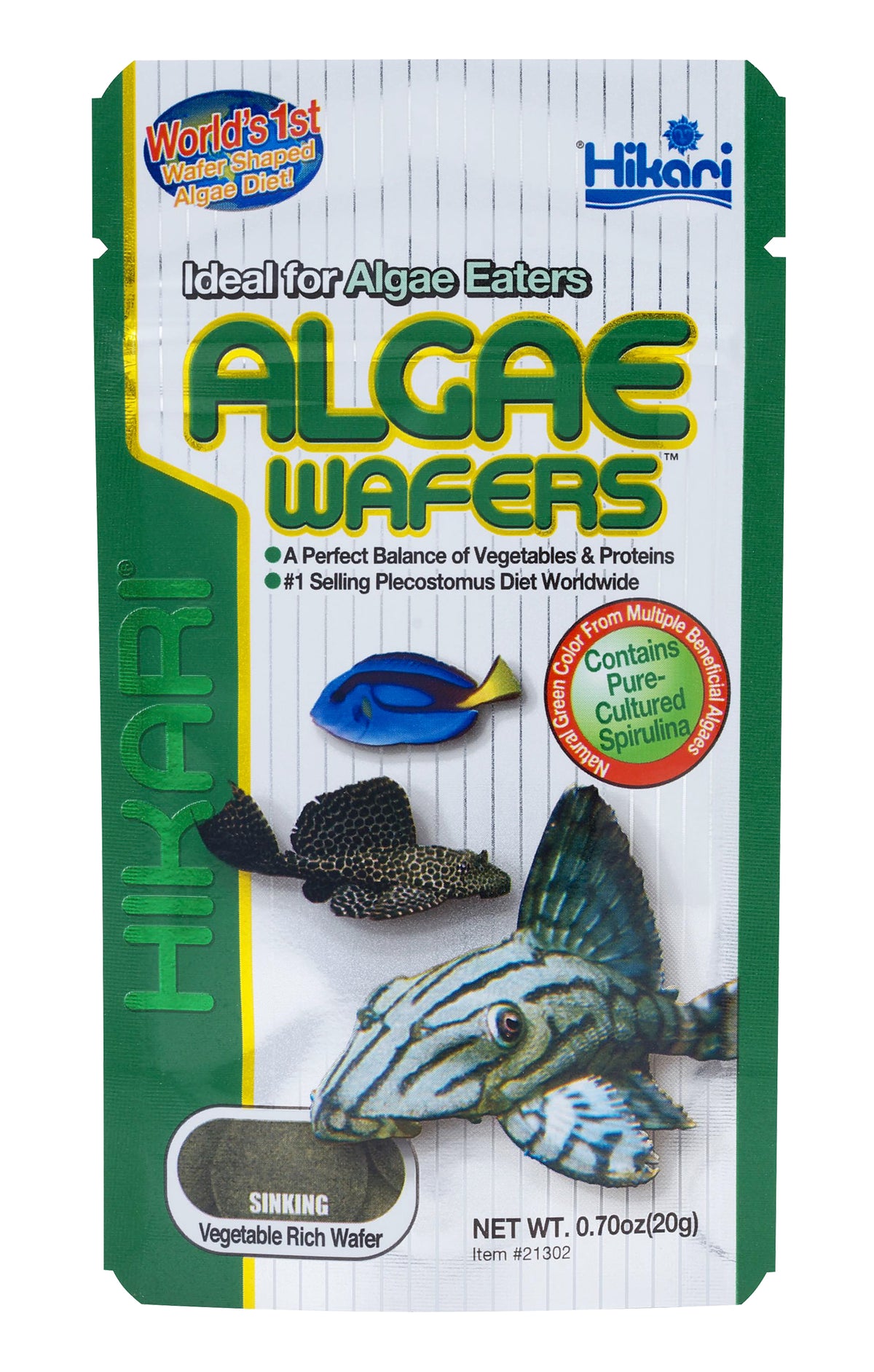 Hikari Tropical Algae Wafers Sinking Fish Food 20g, Complete Herbivore Diet for Aquarium Fish, Sinking Wafers for Plecostomus, Bottom-feeders, Grazers