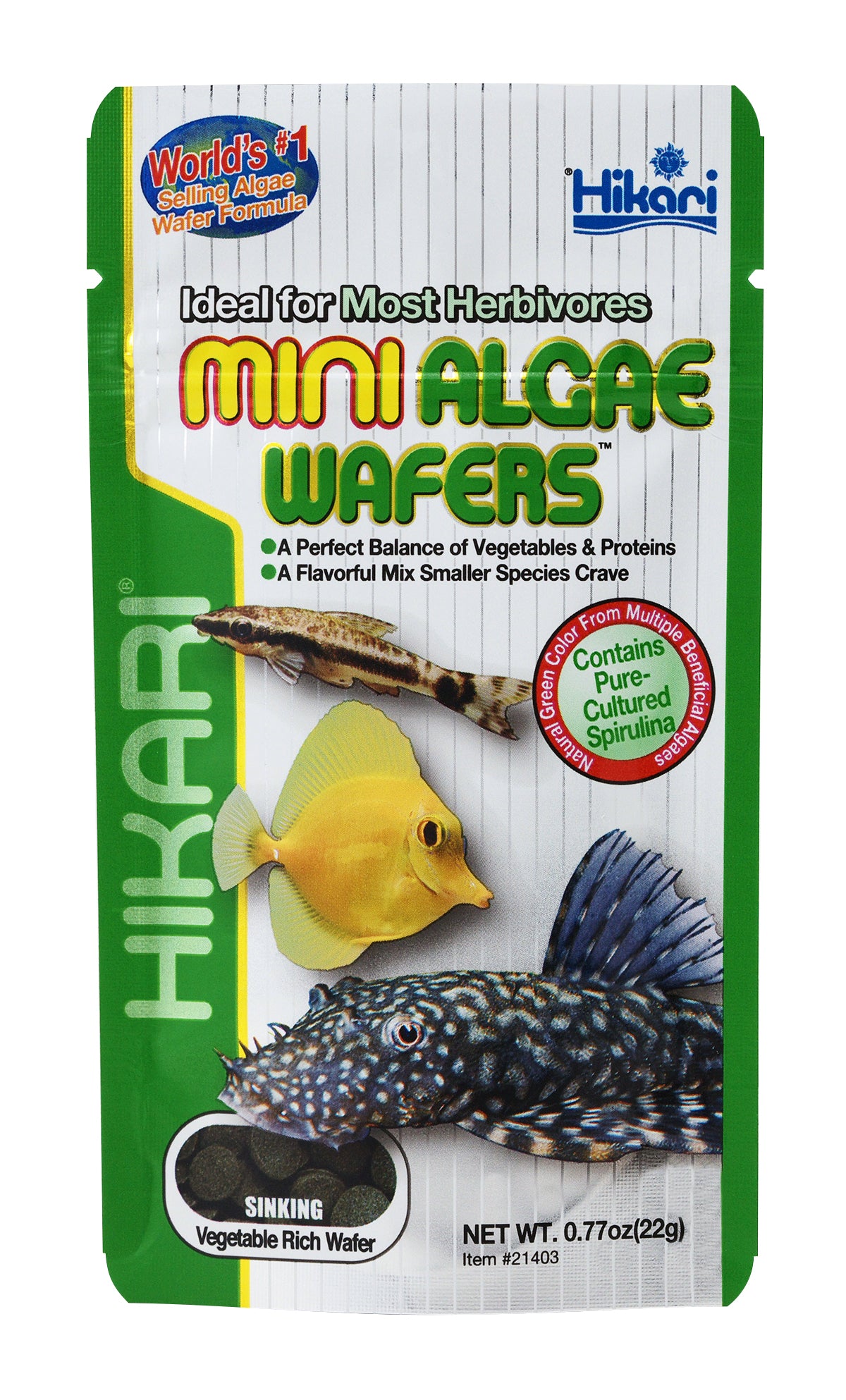 Hikari Tropical Mini Algae Wafers 22g, Fish Food, Herbivorous Sinking Discs, Aquatic Nutrition, for Plecostomus, Bottom Feeders, Marine Species