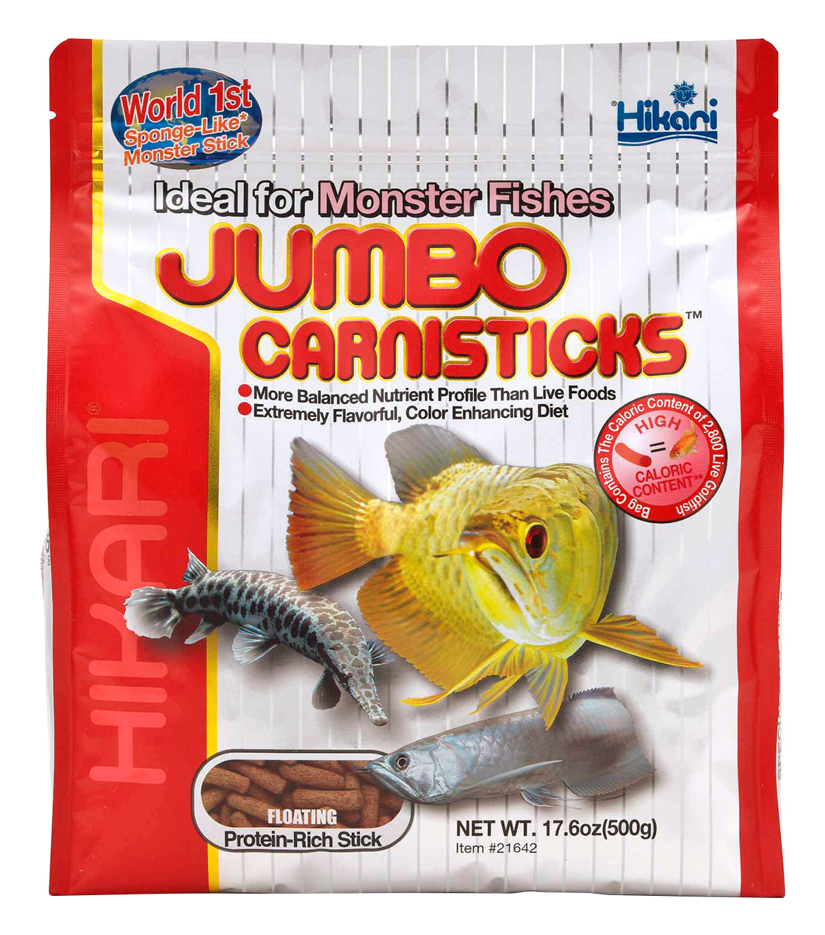 Hikari Jumbo Carnisticks Floating Pellets Fish Food 500g, Carnivorous Fish Feed, Premium Aquarium Nutrition for Arowana, Monster Cichlids, Gars