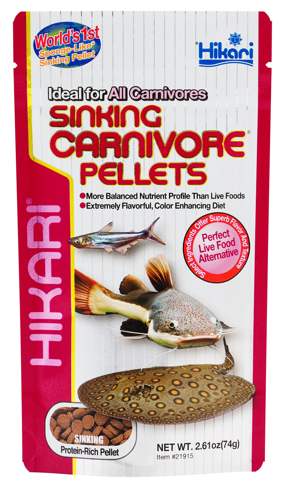 Hikari Sinking Carnivore Pellets 74g, Protein-Rich Fish Food, Daily Aquatic Diet, Softening Sinking Pellets for Catfish, Bichirs, Eels