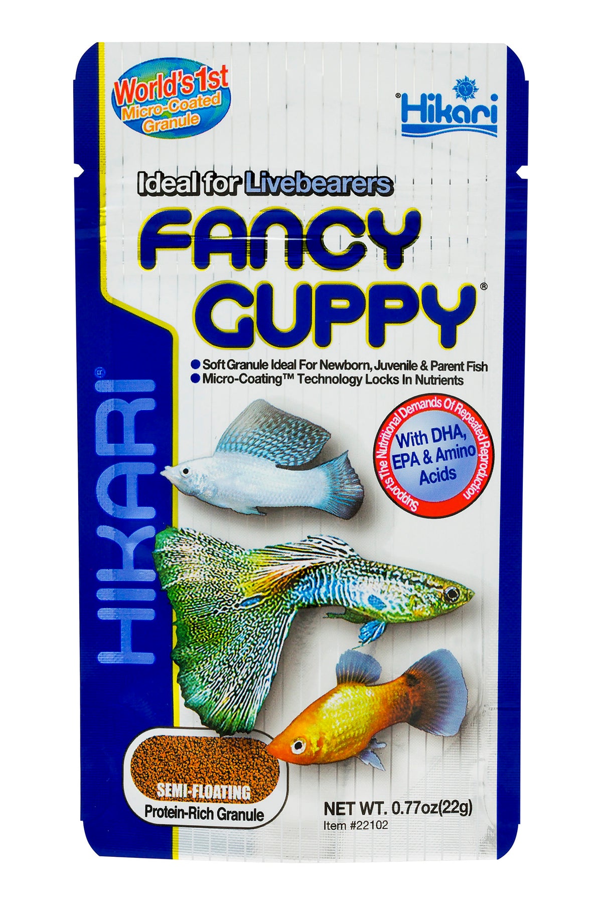 Hikari Fancy Guppy Fish Food 22g, Protein-Packed Daily Diet, Soft Granule Aquarium Feed, Nutritional Diet, for Guppies, Livebearers, Platies