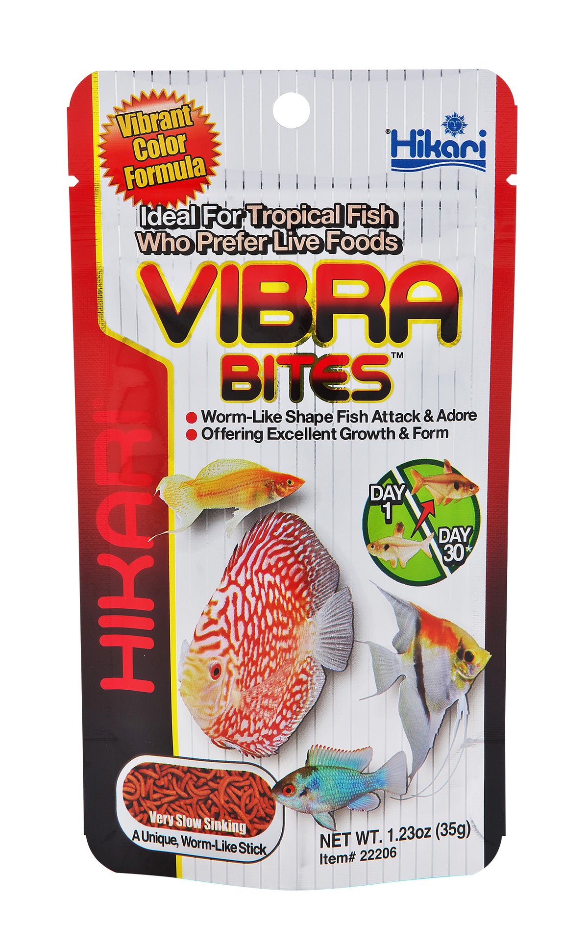 Hikari Tropical Vibra Bites 35g, Color-Enhancing Tropical Fish Food, Worm-Like Stick Fish Diet for Discus, Community Fish, Tropical Species