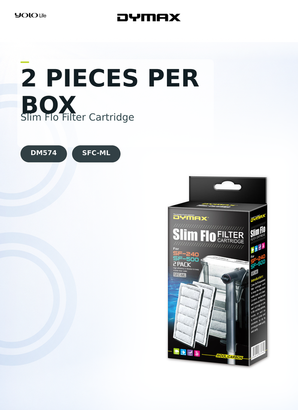 Dymax Slim Flo 240-500(2/pk), Carbon Filter Cartridge for Fish, Tank