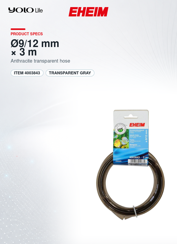 EHEIM Grey Aquarium Hose 9/12 mm, 3000 mm Length