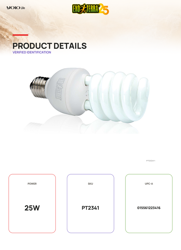 Exo Terra UVB 200, 25W Reptile Bulb, UV Light for Desert, Tanks, Pets