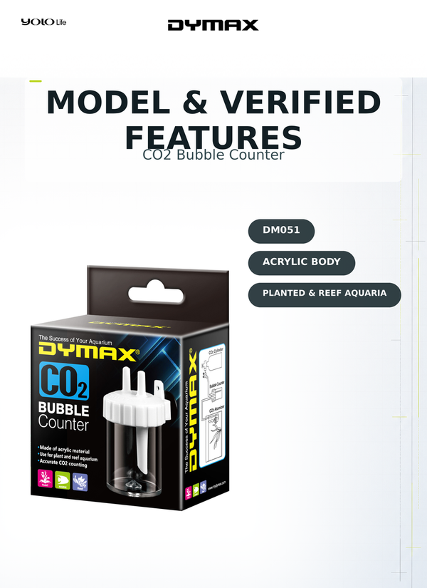 Dymax CO2 Bubble Counter, Flow Tool, CO2 Unit, for Planted, Reef, Tank