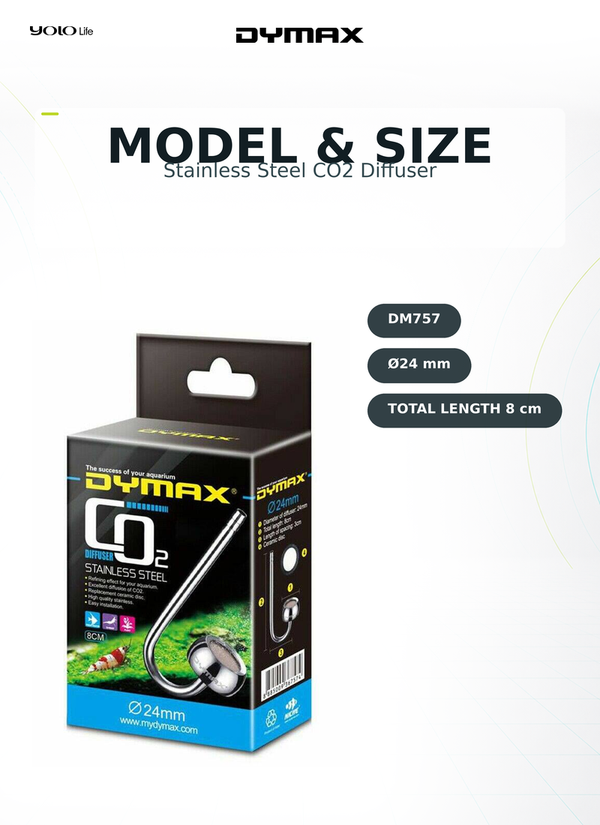 Dymax Stainless Steel CO2 Diffuser 80 mm, 24 mm Diameter