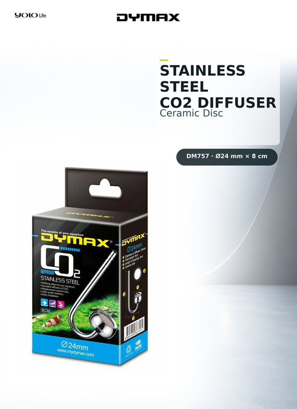 Dymax Stainless Steel CO2 Diffuser 80 mm, 24 mm Diameter