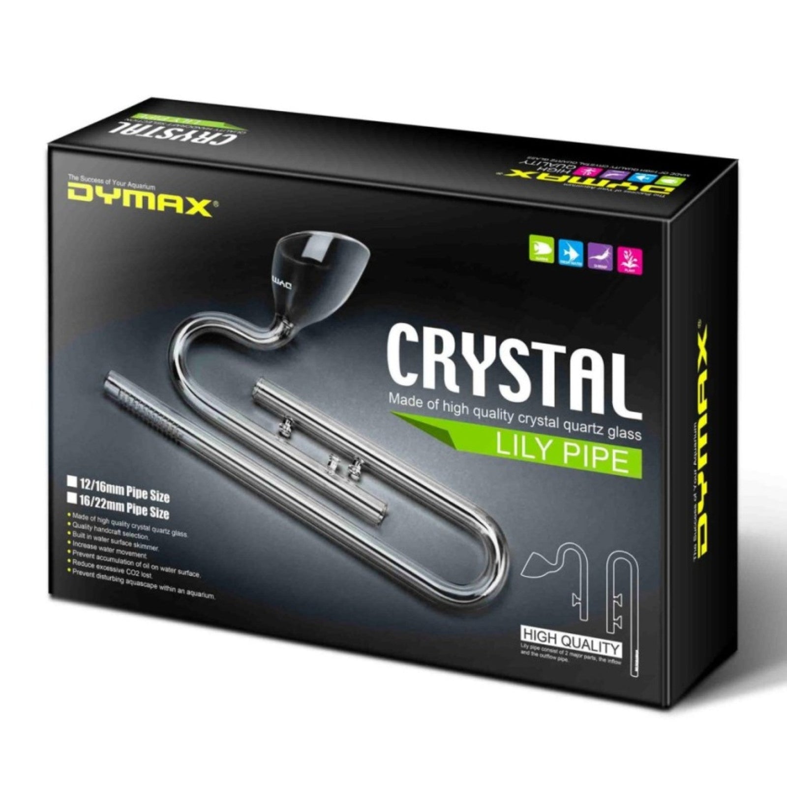 Dymax Crystal Lily Pipe Set (16/22 mm), Glass Aquarium Pipe, for Tanks