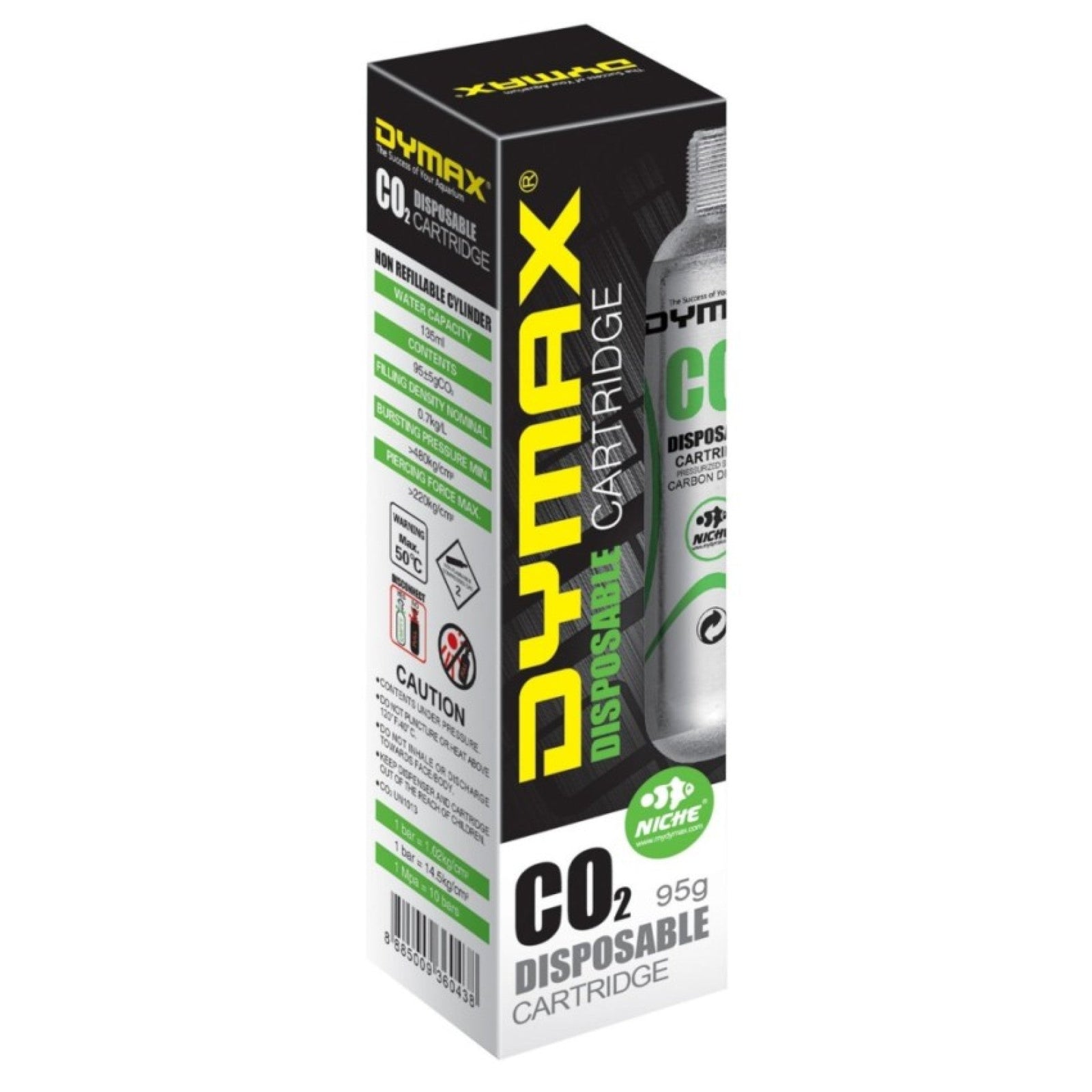 Dymax CO2 Disposable Cylinder 95g, Aquarium CO2 Supply for Nano Plants