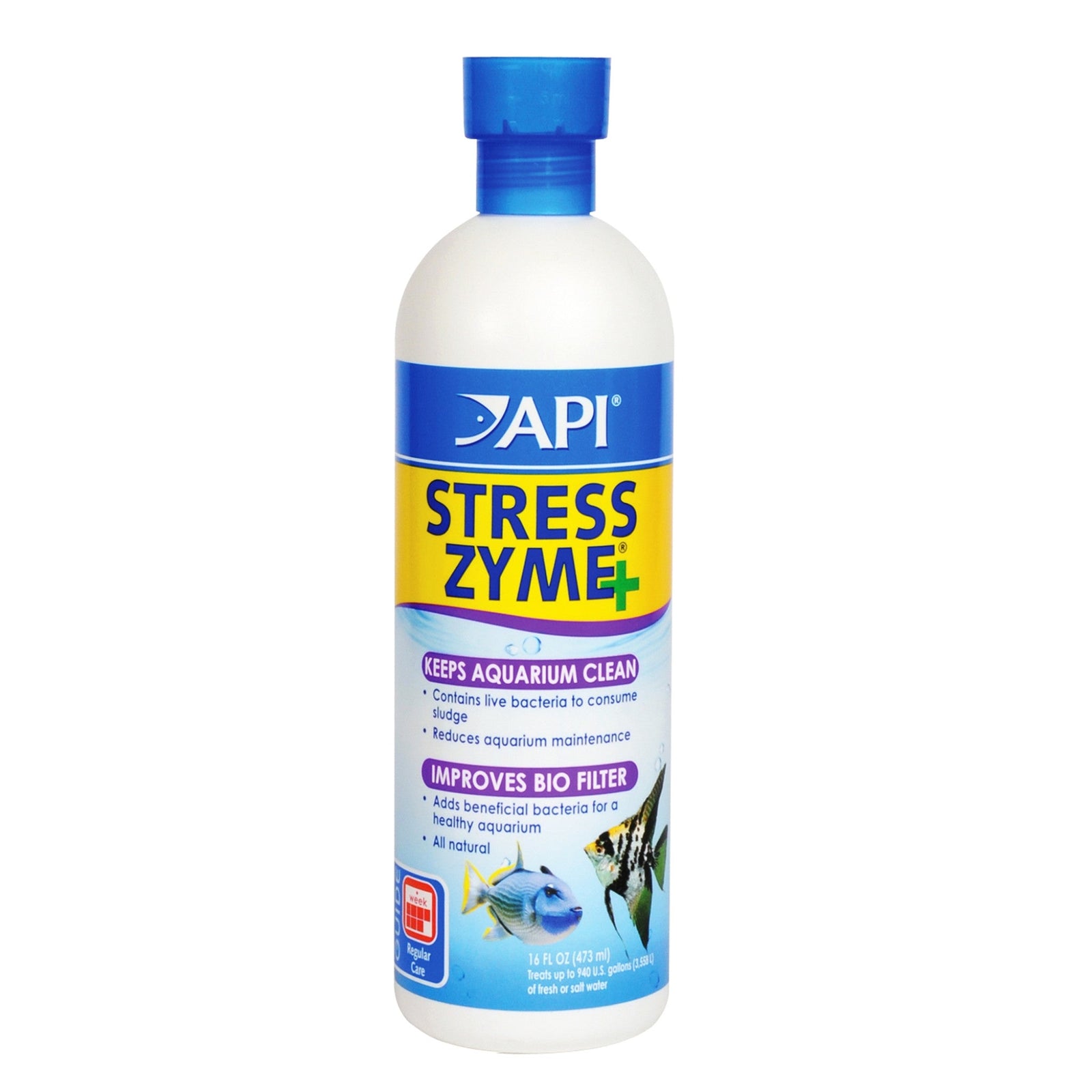 API Stress Zyme 16 oz, Aquarium Bacterial Treatment, for Fish, Tank