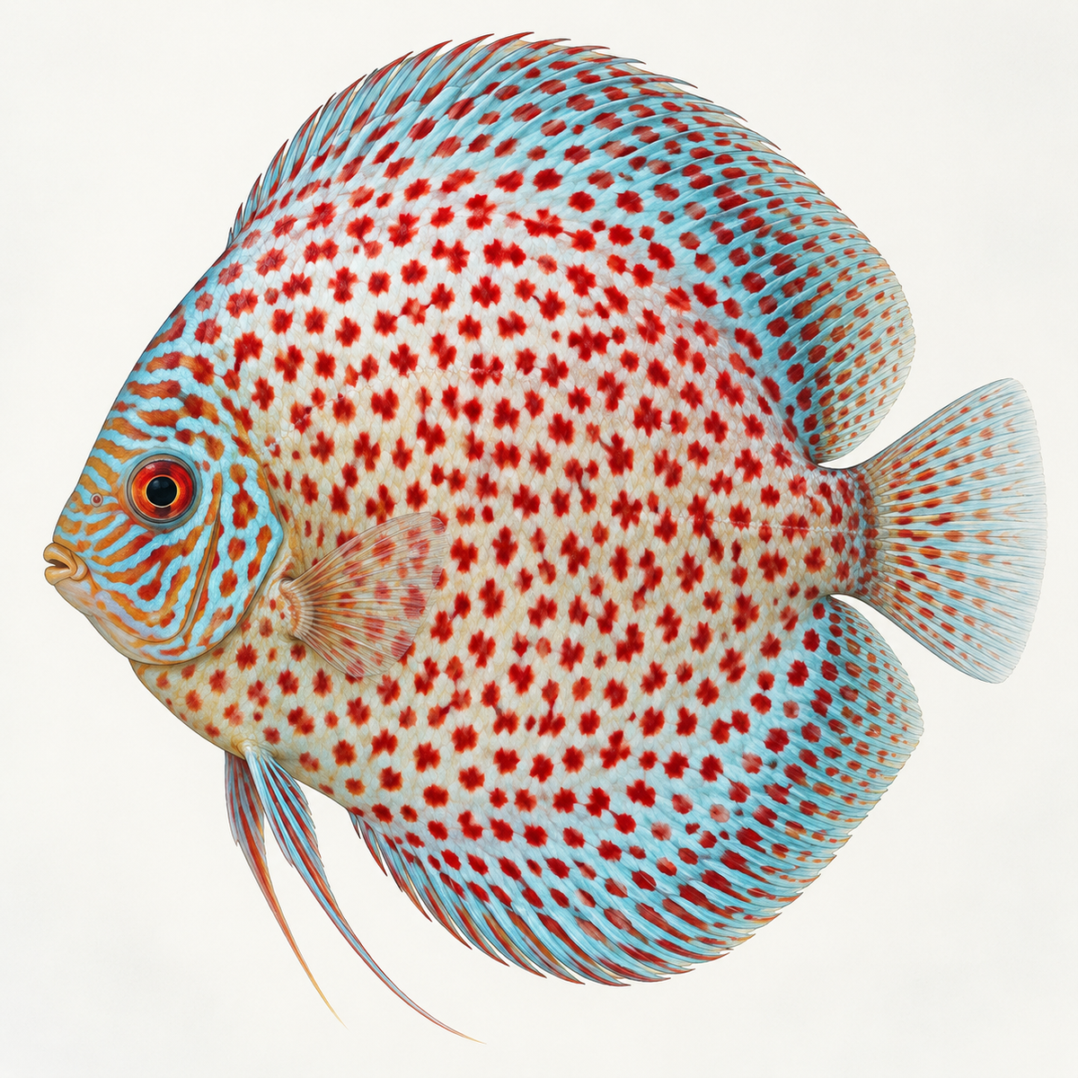 Discus fish with red and pale patterning