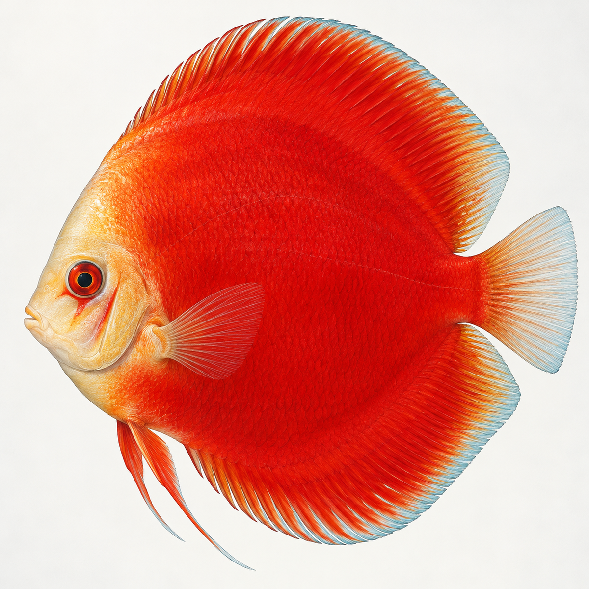 AI-generated illustration of a Red Cover discus; individual fish may vary