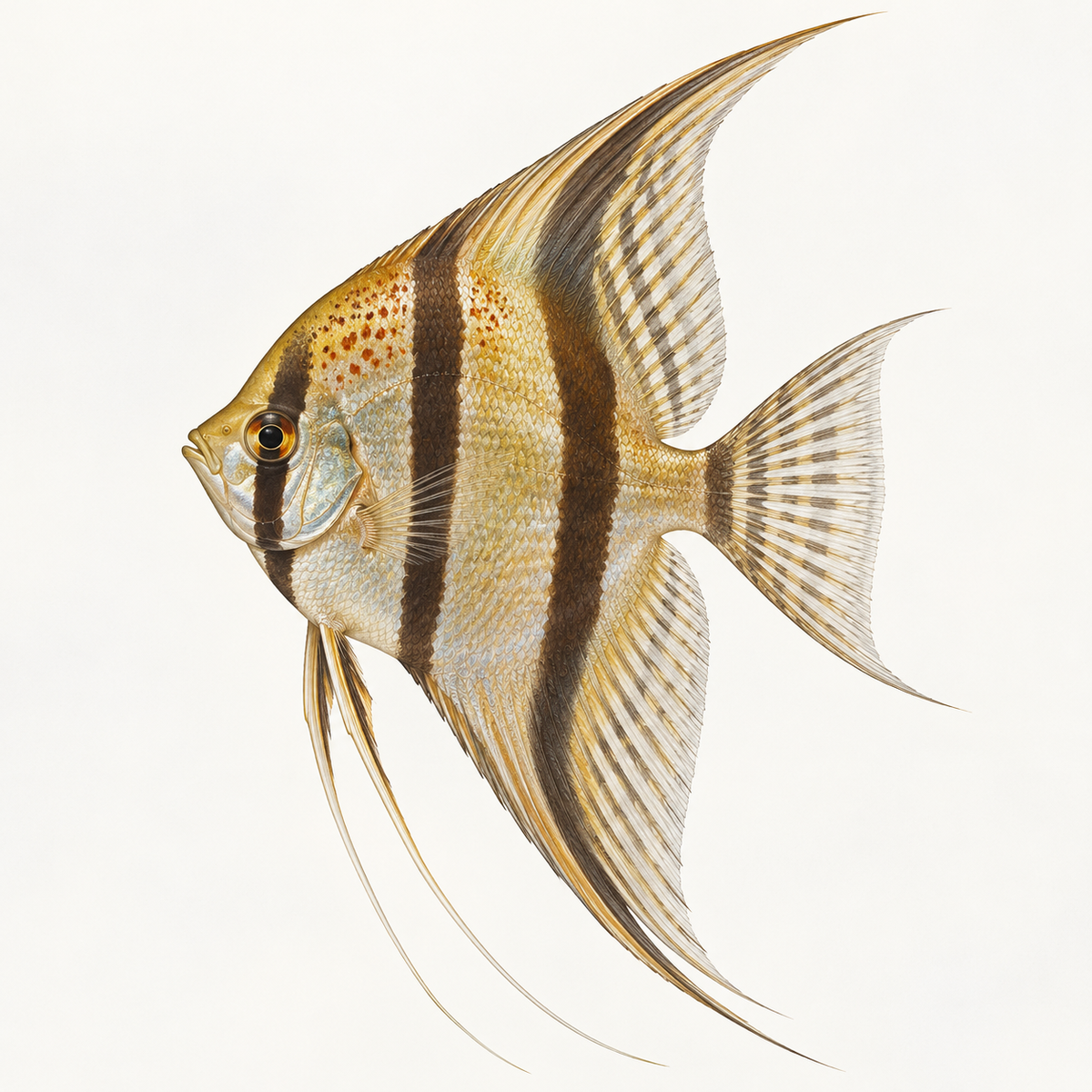 AI-generated illustration of a San Felipe Angelfish (Pterophyllum Scalare); individual fish may vary