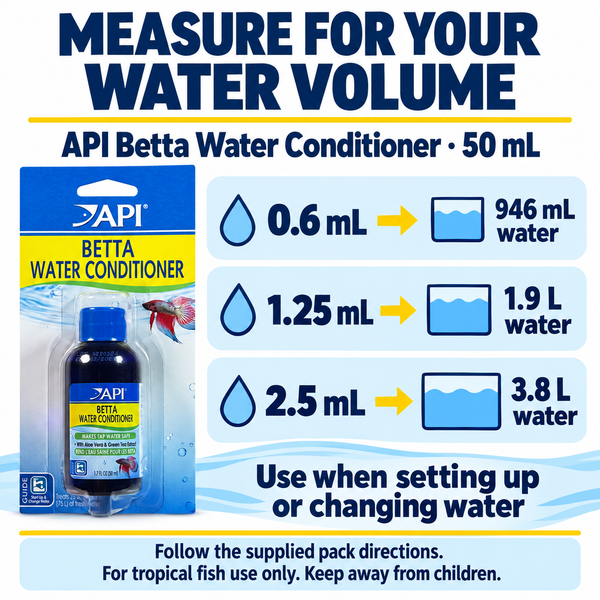 API Betta Water Conditioner 50 mL (1.7 fl oz) — label dosing directions