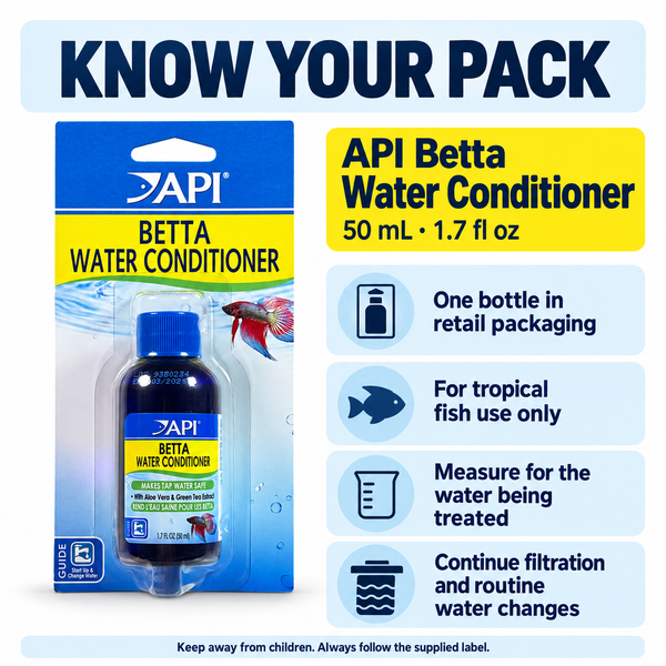 API Betta Water Conditioner 50 mL (1.7 fl oz) — pack contents and care