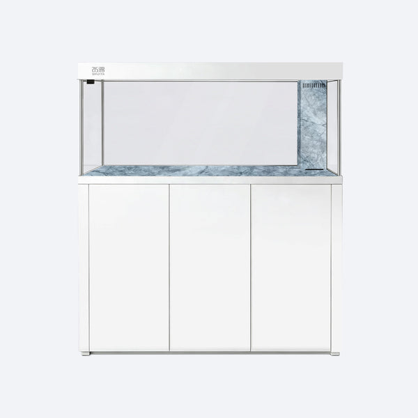 Front view of SHUIYA AC-153, Pearl White cabinet, Ice Silk Blue base and right overflow