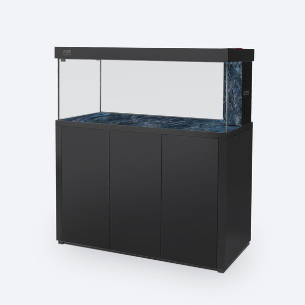SHUIYA AC-153 aquarium and Raven Black cabinet with Jade Blue base and right overflow