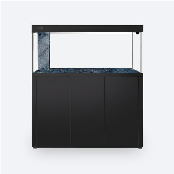 Front view of SHUIYA AC-153, Raven Black cabinet, Jade Blue base and left overflow