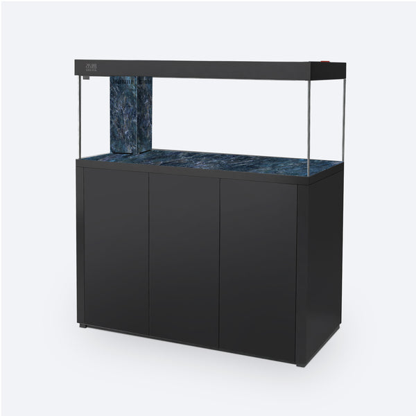 SHUIYA AC-153 aquarium and Raven Black cabinet with Jade Blue base and left overflow