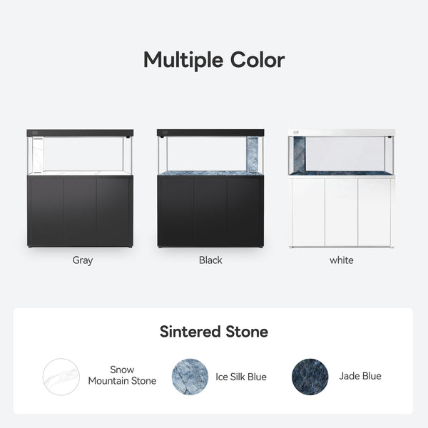 SHUIYA aquarium range with grey, black and white cabinets and three sintered-stone finishes