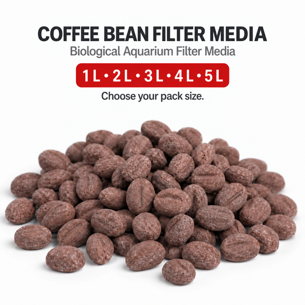 Coffee bean biological aquarium filter media in 1 L, 2 L, 3 L, 4 L and 5 L sizes