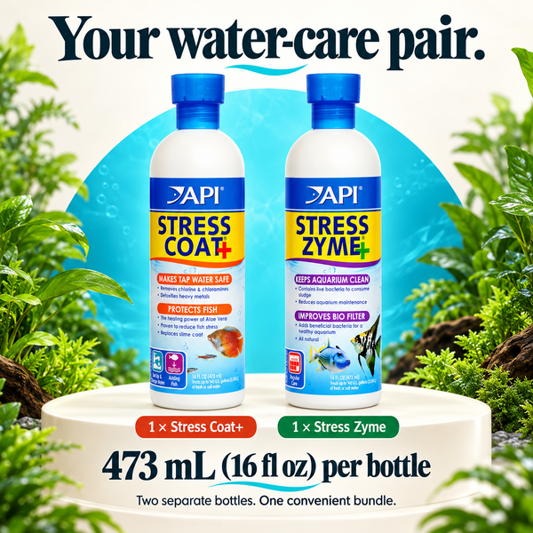 Bundle contents: one 473 mL bottle each of API Stress Coat+ and Stress Zyme