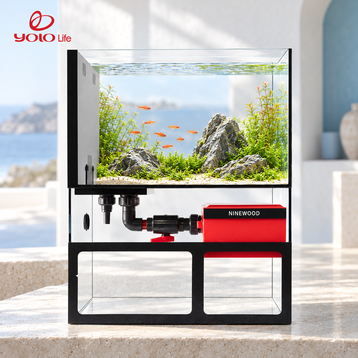 NINEWOOD 45C Aquarium - 450 × 300 × 560 mm gift set styled display. Livestock, decor and display stand are not included.