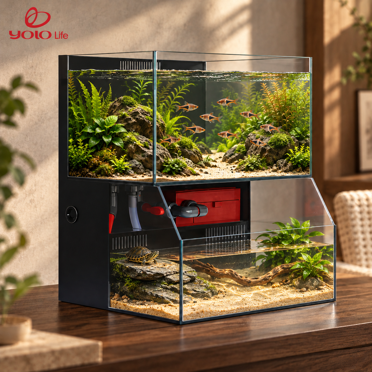 NINEWOOD 60LOFT Aquarium - 600 × 500 × 700 mm gift set styled display. Livestock, decor and display stand are not included.