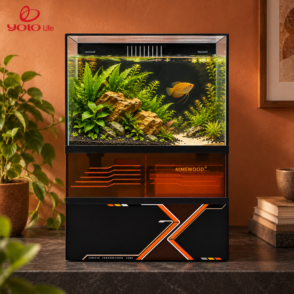 NINEWOOD B540 Aquarium - 400 × 400 × 560 mm gift set styled display. Livestock, decor and display stand are not included.