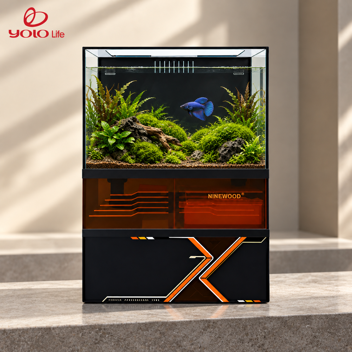 NINEWOOD B540L Aquarium - 400 × 400 × 560 mm — styled view