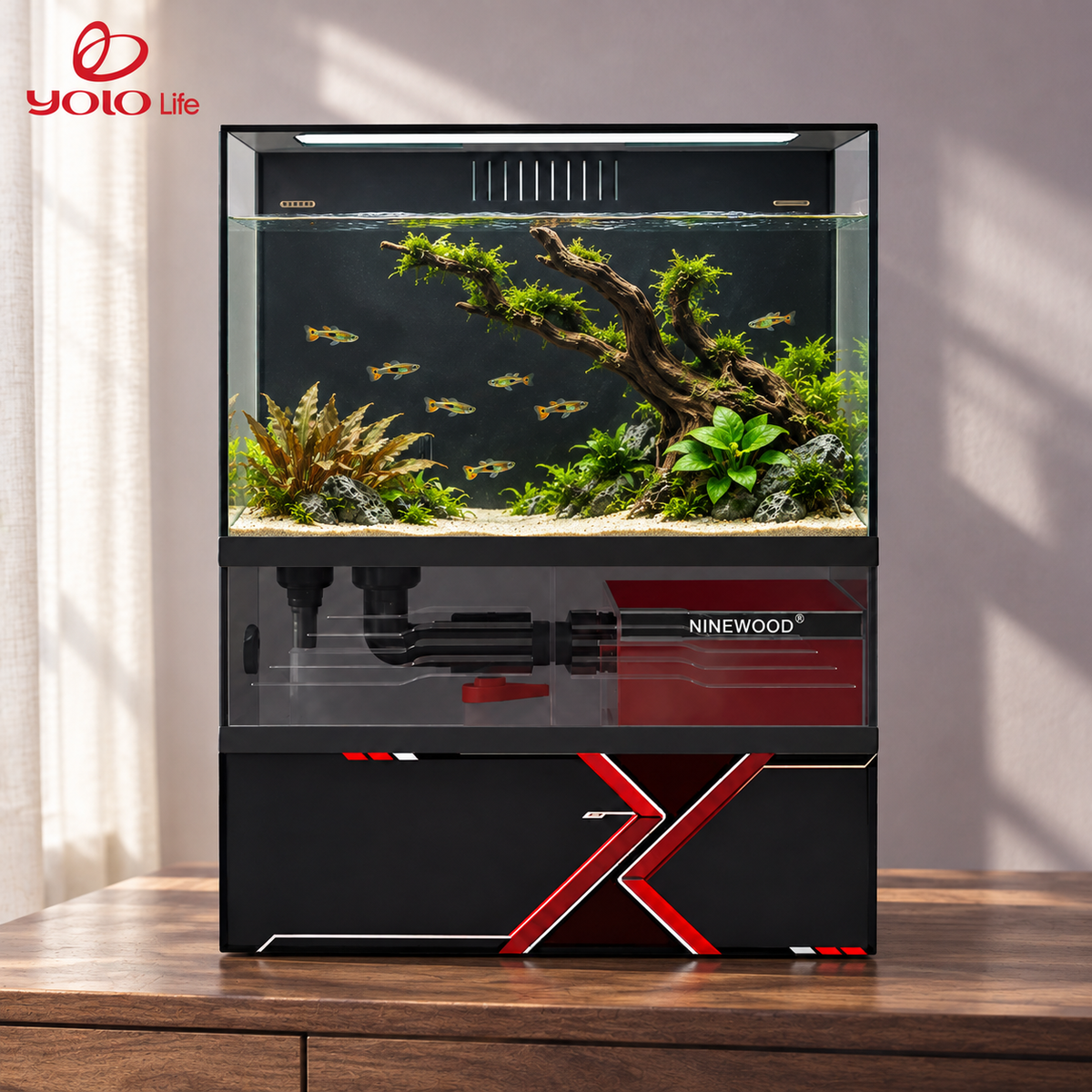 NINEWOOD B545L Aquarium - 450 × 300 × 560 mm gift set styled display. Livestock, decor and display stand are not included.