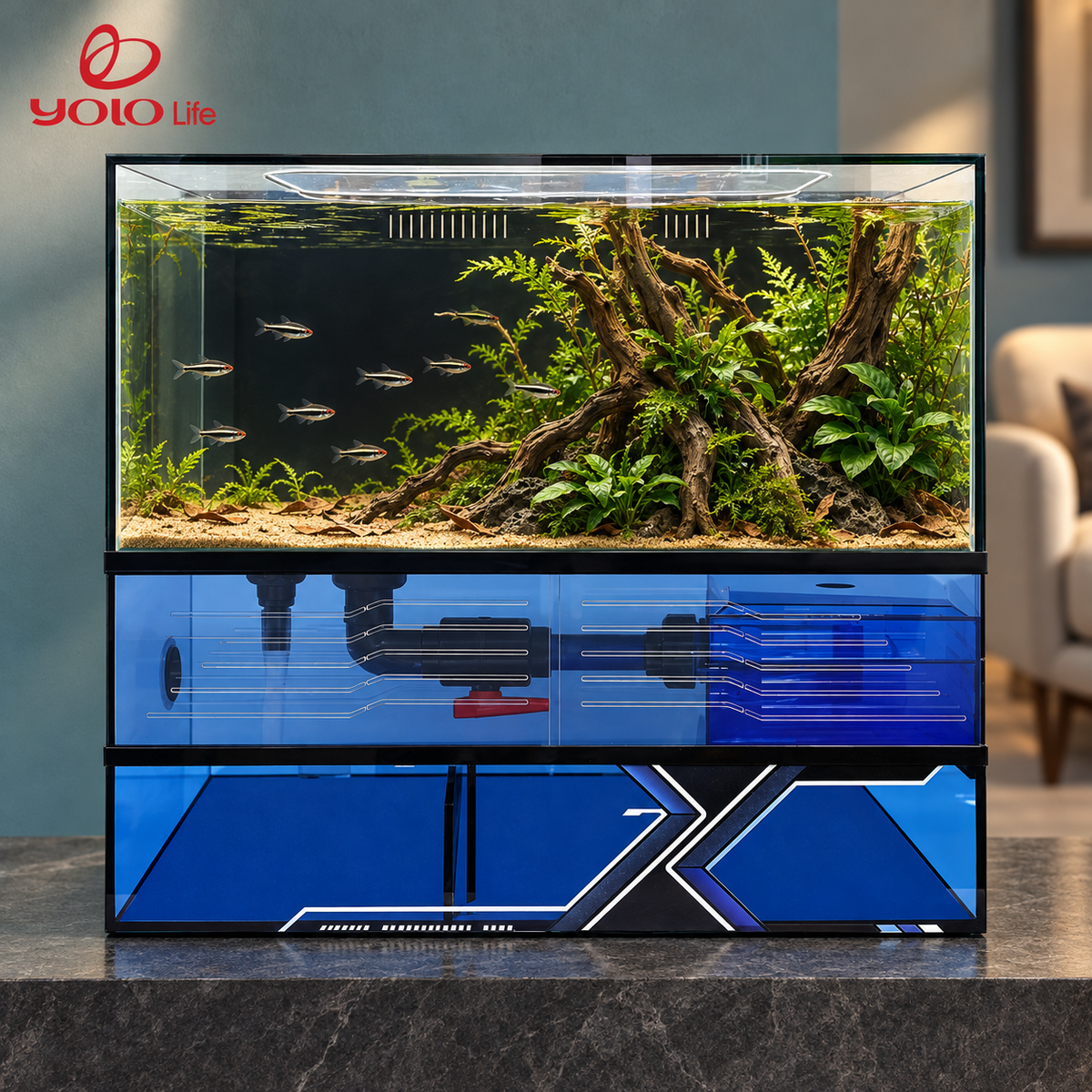 NINEWOOD B780 Aquarium - 800 × 400 × 700 mm gift set styled display. Livestock, decor and display stand are not included.