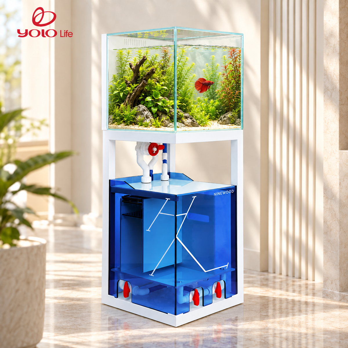 NINEWOOD M3D Aquarium - White gift set styled display. Livestock, decor and display stand are not included.